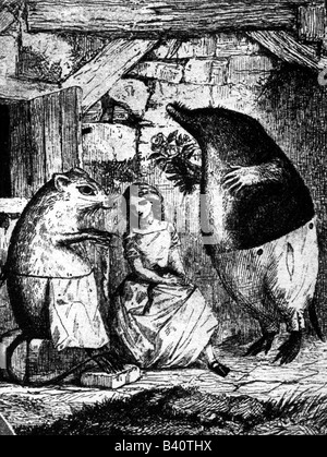 Andersen, Hans Christian, 2.4.1805 - 4.8.1875, auteur/écrivain danois, conte de fées 'Thumbelina', dessin,