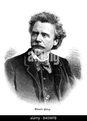 Grieg, Edvard, 15.6.1843 - 4.9.1907, compositeur norvégien, portrait, xylographie originale, 1882, Banque D'Images