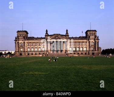 Géographie / voyages, Allemagne, Berlin, bâtiment, architecture, Reichstag allemand, (parlement), construit: 1884 - 1918 par Paul Wallot, vue extérieure, , Banque D'Images