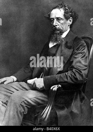 Dickens, Charles, 7.2.1812 - 9.7.1870, auteur/écrivain anglais, assis en chaise, demi-longueur, Banque D'Images