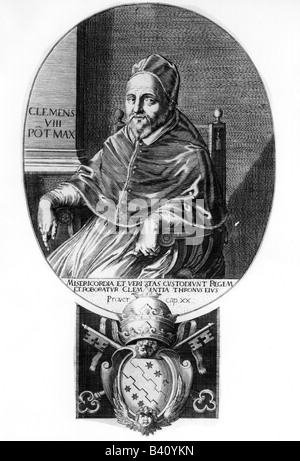Clément VIII (Ippolito Aldobrandini), 24.2.1536 - 3.3.1605, le Pape 30.1.1592 - 3.3.1605, demi-longueur, gravure sur cuivre, 17e siècle, l'artiste a le droit d'auteur , de ne pas être effacé