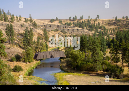 WA, Whitman comté, la Palouse, Manning pont couvert, sur la rivière Palouse Banque D'Images