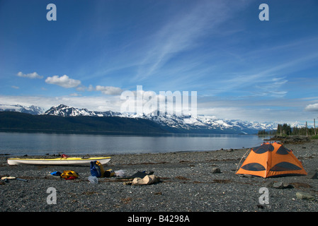 Un camping en kayak de mer le Prince William Sound, Alaska Banque D'Images