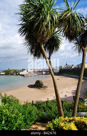 Port et la ville vue depuis les jardins, la baie de Carmarthen, Tenby, Pembrokeshire, Pays de Galles, Royaume-Uni Banque D'Images