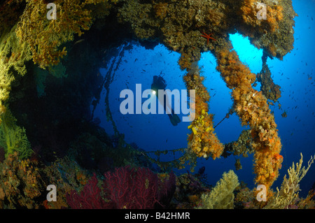 Petite grotte sous-marine, et l'île de Vis en Croatie Mer Adriatique Banque D'Images