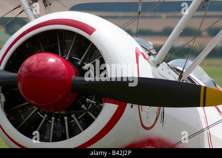 Close-up de l'hélice, le moteur et le nez d'un Boeing PT17 équipe Guinot Kaydet Bi-Plane Banque D'Images