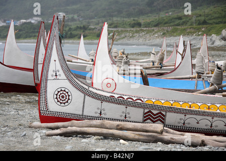 Yami bateau sur l'île de Lanyu (Orchid Island), Taiwan Banque D'Images