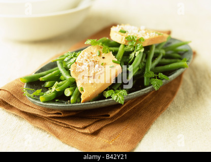 Haricots verts et salade de foie gras Banque D'Images