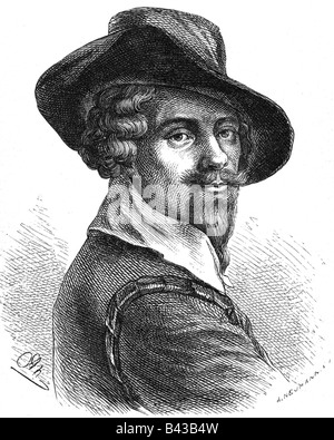 CARRACCI, Annibale 3.11.1560 - 14.7.1609, peintre italien, portrait, gravure en bois par Adolf Neumann, XIXe siècle, , Banque D'Images