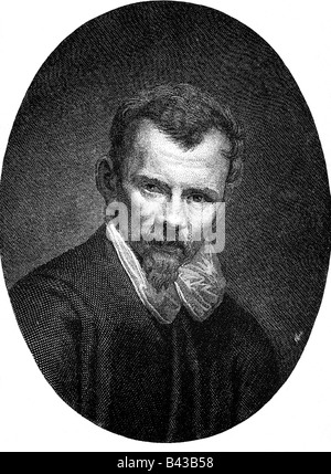 CARRACCI, Annibale, 3.11.1560 - 14.7.1609, peintre italien, portrait, gravure de bois par Blot après autoportrait, Banque D'Images