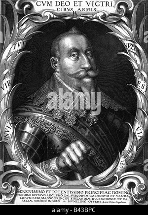 Gustave-adolphe, 19.12.1594 - 16.11.1632, le Roi de Suède 30.10.1611 - 16.11.1632, portrait, gravure sur cuivre par Lucas Kilian, Augsbourg, 1632, , n'a pas d'auteur de l'artiste pour être effacé Banque D'Images