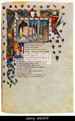 Petrarch, ( Petrarca, Francesco ), 20.7.1304 - 19.7.1374, humaniste italien, auteur, poète, érudit, œuvre 'Canzoniere' , 264 canto, texte et miniature, manuscrit Bologne 1414, Bayerische Staatsbibliothek, München Banque D'Images