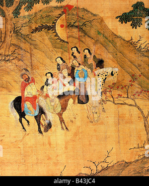 Beaux-arts - la Chine, l'Dshau (1265 Nag Tse - 1307), peinture, 'chasse' Empereur Tomor, peinture sur soie, détail, Dynastie Yuan, vers 1300 AD, collection privée, , n'a pas d'auteur de l'artiste pour être effacé Banque D'Images