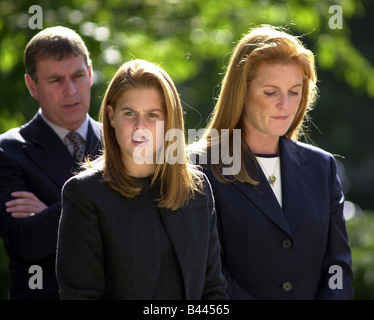 New York World Trade Center attaque suicide Septembre 2001 Le prince et la duchesse de York et leur fille Beatrice Banque D'Images