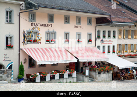 Vue de la vieille ville de Gruyères dans le canton de Fribourg, Suisse Banque D'Images