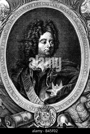 Villars, Claude Louis Hector, duc de, 8.5.1653 - 17.6.1734, général français, portrait, gravure sur cuivre par Rochefort après peinture par Hycinthe Rigaud (1659 - 1743), auteur de l'artiste n'a pas à être effacée Banque D'Images