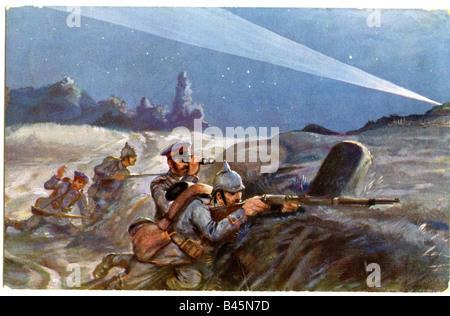 Événements, première Guerre mondiale / première Guerre mondiale, front occidental, patrouille de nuit allemande près de Verdun, 1914, Banque D'Images