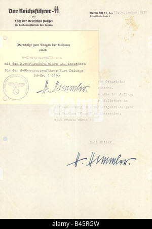 Daluege, Kurt, 15.9.1897 - 23.10.1946, politicien allemand (NSDAP), chef de police Allemande Unie 1936 - 1943, documents, permission de porter l'uniforme de SS-Oberstgrupenführer 1942, sous les félicitations d'anniversaire de Heinrich Himmler 15.9.1937, SS Oberstuppenführer, Schutzstaffel, 20ème siècle, Reich, Third , Banque D'Images