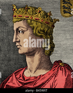 Frederick II, 26.12.1194 - 13 12.1250, empereur romain Saint 22.11.1220 - 13.12.1250, portrait, vue latérale, gravure, XIXe siècle, après sculptur de Capua, plus tard coloré, Banque D'Images