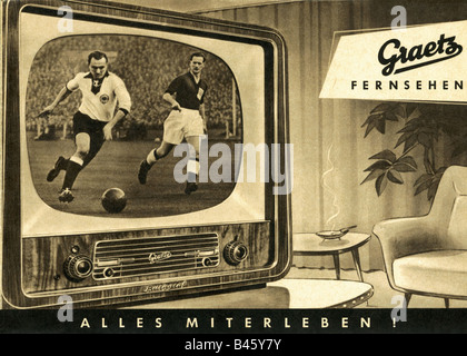 Diffusion, télévision, publicité, brochure de l'ensemble TV typ Grätz Burggraf F 21, Allemagne, 1955, Banque D'Images