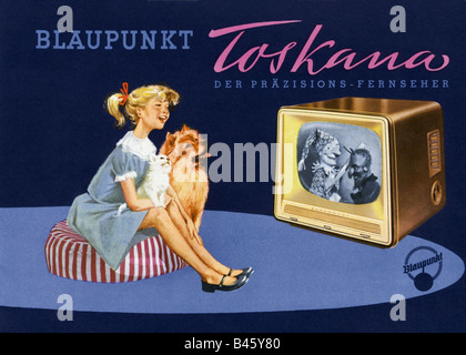 Diffusion, télévision, publicité, titre de groschure de Blaupunkt TV set typ Toscana, Allemagne, 1957, Banque D'Images