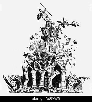 Événements, révolutions 1848 - 1849, Allemagne, caricature, Allemagne s'effondre, dessin, XIXe siècle, Banque D'Images