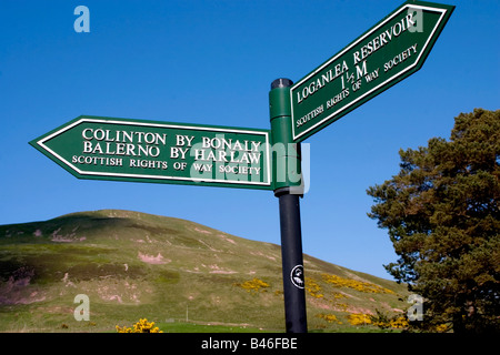 La signalisation des promenades autour du réservoir de Glencorse, Midlothian, Édimbourg, Écosse Banque D'Images