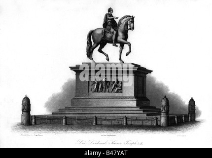 Joseph II, 13.3.1741 - 20.2.1790. Saint Empereur romain 18.8.1765 - 20.2.1790, statue équestre, Josephsplatz, Vienne, gravure par a. Krausse, 19e siècle, Habsbourg, l'Autriche, de l'artiste , Copyright n'a pas à être effacée Banque D'Images