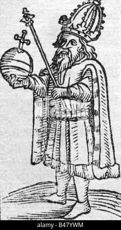 Sigismund, 15.2.1368 - 9.12.1437, empereur romain Saint, pleine longueur, coupe de bois, XVIe siècle, Banque D'Images