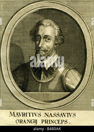 Maurice de Nassau, 13.11.1567 - 23.4.1625, stathouder de Hollande et de Seeland, 1584 - 1625, portrait, gravure contemporaine, l'artiste a le droit d'auteur , de ne pas être effacé Banque D'Images