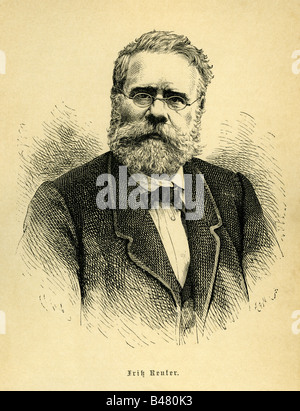 Reuter, Fritz, 7.11.1810 - 12.7.1874, auteur / écrivain allemand, portrait, gravure après C. Kolb, vers 1880, Banque D'Images