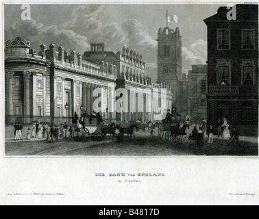 Géographie / voyages, Grande-Bretagne, Londres, bâtiments, Banque d'Angleterre, gravure en acier, 1835, Europe, XIXe siècle, économie, finances, banques, central, problème, transport, voitures, Banque D'Images