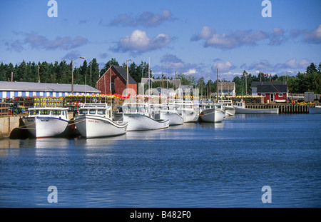 Bateaux de pêche d'attendre la marée dans un tout petit village de pêcheurs pittoresque de naufrage sur la côte de l'île Prince Edward Island, Canada. Banque D'Images