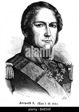 Léopold I., 16.12.1790 - 10.12.1865, roi des Belges 31.7.1831 - 16.12.1865, portrait, gravure de bois, XIXe siècle, Banque D'Images