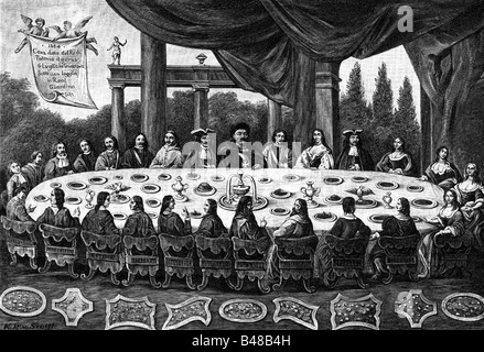 Jean III Sobieski, 17.8.1629 - 17.6.1696, roi de Pologne, depuis 1674, un banquet de Jaworow 6.7.1684, gravure par Siegl, après peinture par Franz Geffels, 1684, l'artiste n'a pas d'auteur pour être effacé Banque D'Images