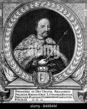 Jean III Sobieski, 17.8.1629 - 17.6.1696, roi de Pologne depuis 1674, portrait dans la frontière, la gravure, la fin du 17ème siècle, l'artiste a le droit d'auteur , de ne pas être effacé Banque D'Images