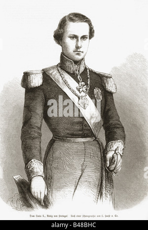 Luis I, 31.10.1838 - 19.10. 1889, Roi du Portugal 11.11.1861 - 19.10.1889, demi-longueur, gravure sur bois, vers 1865, Banque D'Images