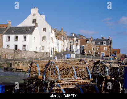 dh Village de pêche côtier CRAIL EST NEUK NOUF Harbour Crab crels langoustines crème de langoustines ciel bleu d'écosse Banque D'Images