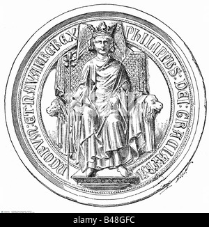 Philippe V 'The Tall', 1293 - 3.1.1322, roi de France 6.1.1317 - 3.1.1322, sur le trône, gravure sur bois, XIXe siècle, après sceau, , Banque D'Images