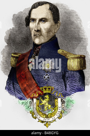 Léopold I, 16.12.1790 - 10.12.1865, roi des Belges 31.7.1831 - 16.12.1865, portrait, gravure de bois, 1859, plus tard colorée, , Banque D'Images