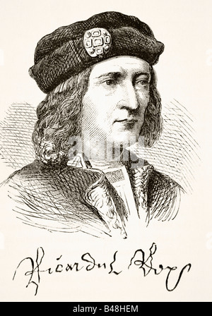 Portrait et signature du roi Richard III d'Angleterre, 1452 - 1485. Banque D'Images