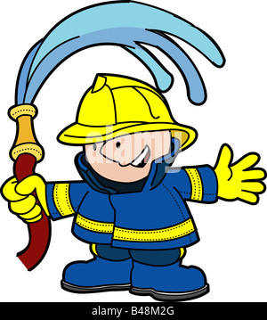 Illustration de fireman holding le tuyau d'eau Banque D'Images