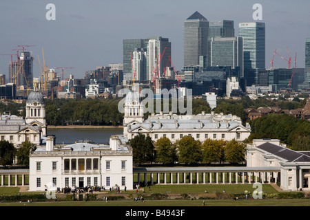 London Docklands canary wharf londres uk go vue depuis le parc de Greenwich Banque D'Images