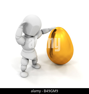 3D render of quelqu'un tenant un oeuf de Pâques en or Banque D'Images