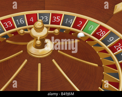 3D render of a roulette avec la boule à zéro Banque D'Images