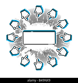 Vector illustration d'un pixel dans le cadre de texte graphique avec des pointeurs de souris d'ordinateurs et d'encre de demi-teinte éclaboussure à l'arrière-plan Banque D'Images