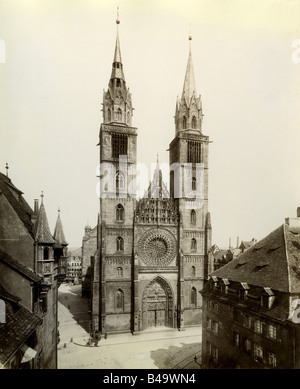 Géographie / voyages, Allemagne, Nuremberg, églises, église Saint-Laurent, vue extérieure, 24.7.1894, Banque D'Images