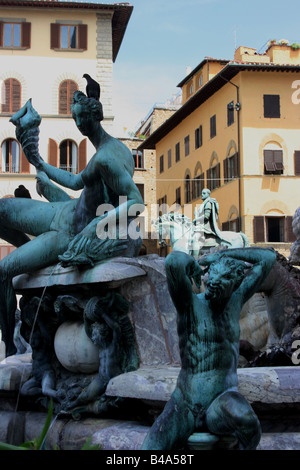 Détail de la fontaine de Neptune, Florence, Italie Banque D'Images