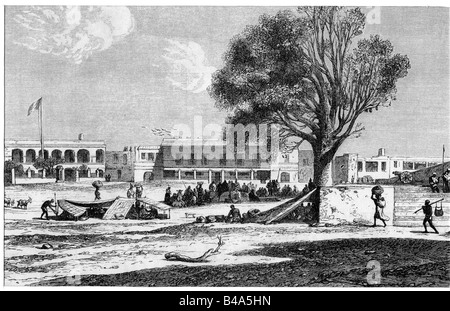 Geografie/Travel, Sénégal, Goree, bâtiment du gouvernement, gravure après dessin de M. E. de Berard, 1862, Banque D'Images