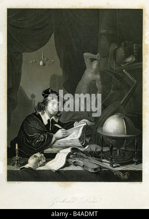 Dou, Gerrit), Gerard (7.4.1613 - 9.2.1675, peintre néerlandais, demi-longueur, basé sur une demi-longueur par Dou, gravure sur acier, par A. H. Payne, Leipzig, Allemagne, 19e siècle, l'artiste n'a pas d'auteur pour être effacé Banque D'Images